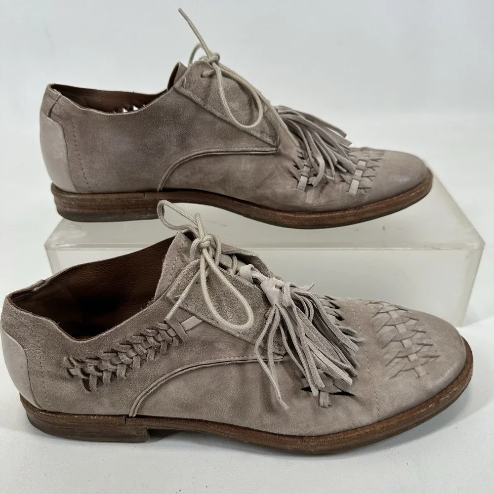 A.S.98 ZURI gray tan leather shoes Size 41 Tassel Lace Up AS 98 - Picture 6 of 10